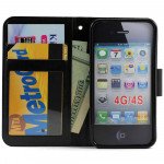 Wholesale iPhone 4S 4 Slim Flip Leather Wallet Case (Gold Gold)